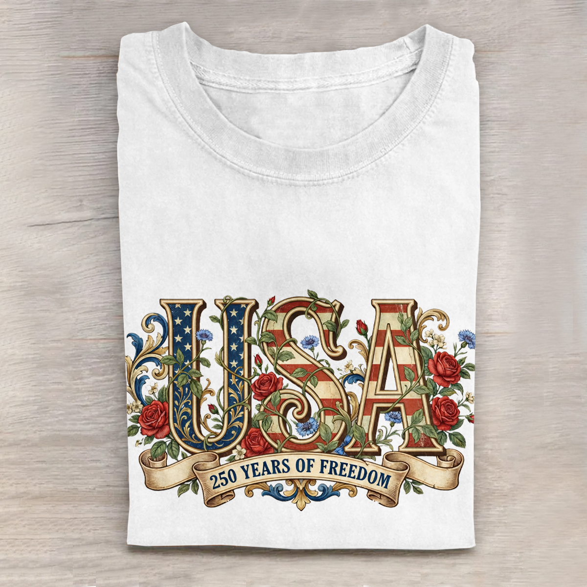 250th Anniversary Of The United States Printed Crew Neck Short Sleeve T-Shirt