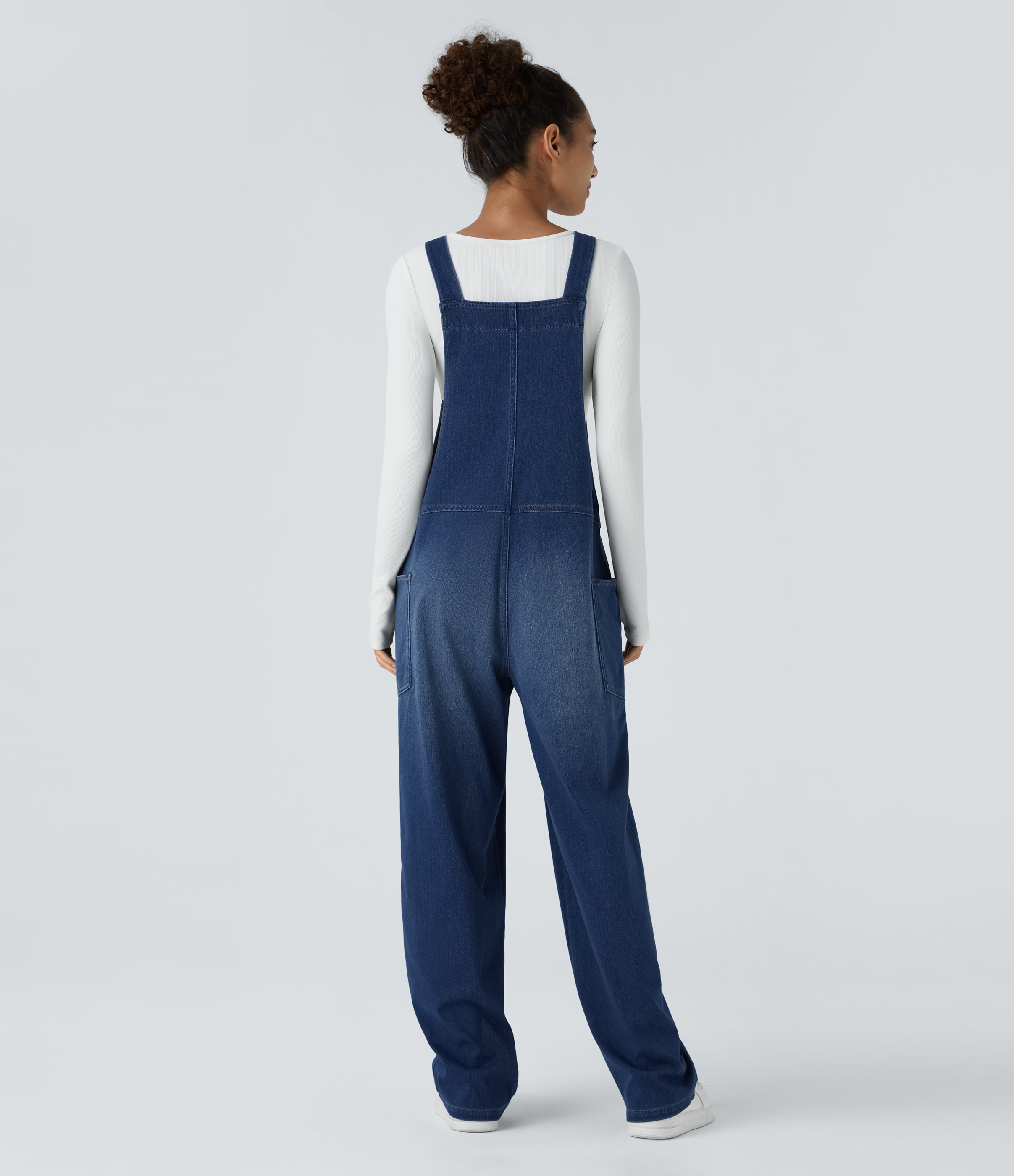 Halara Flex™ V Neck Pocket Washed Denim Casual Overalls
