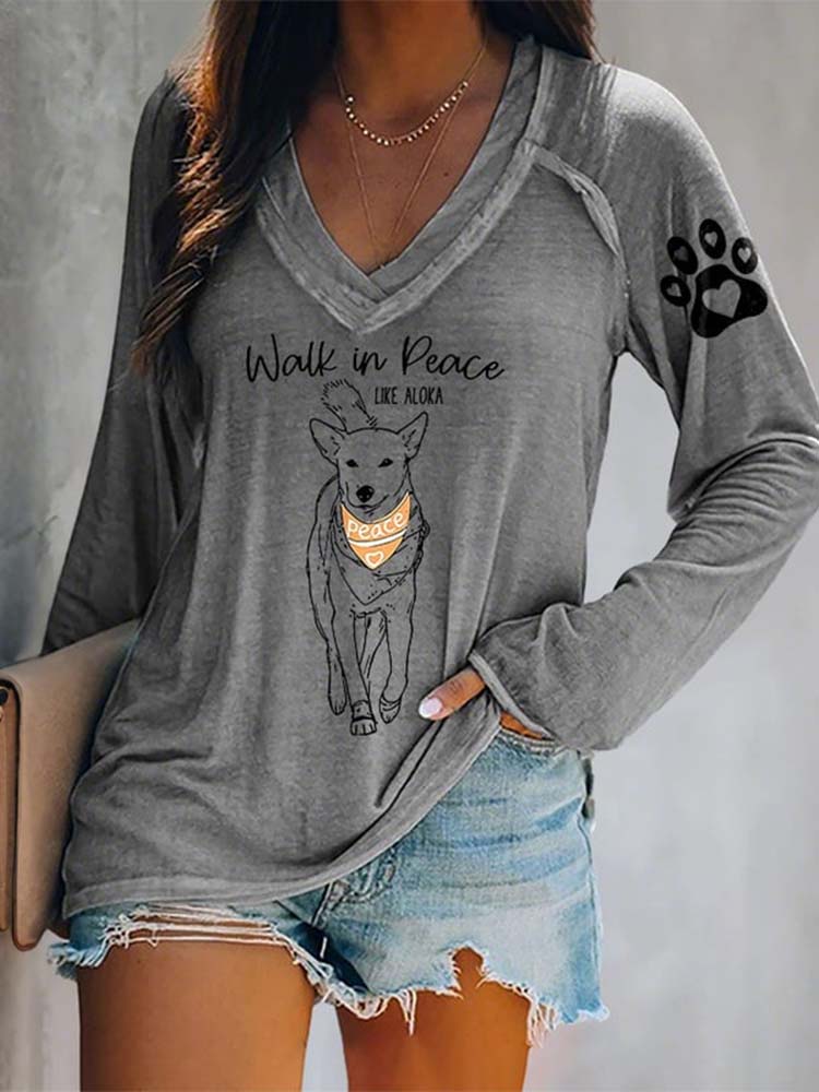 Retro Peaceful Stroll Monk Aloka Dog Print T-shirt