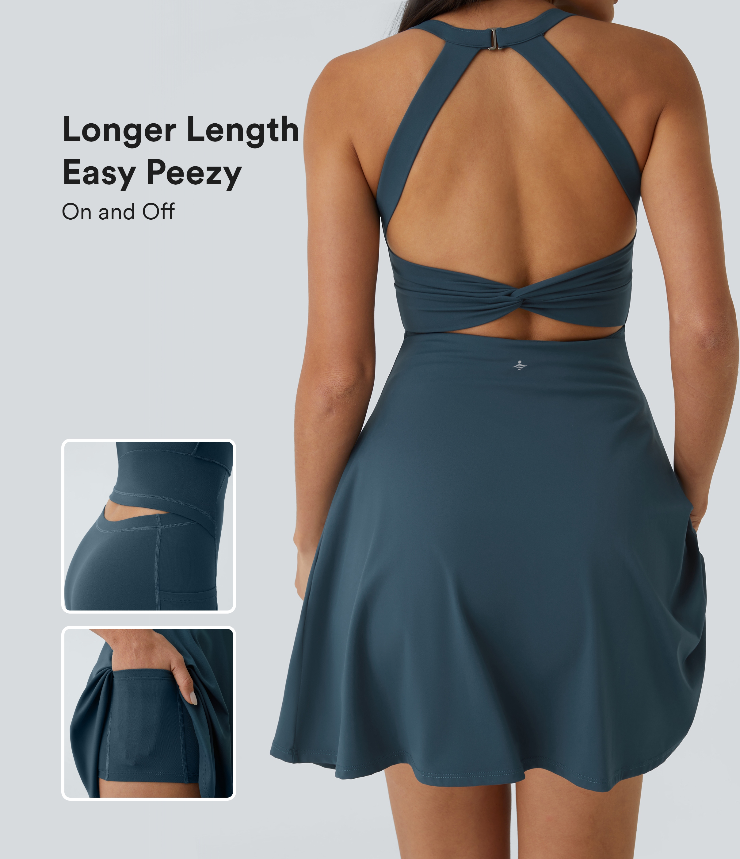 Backless Twisted Flare Low Support Dance Active Dress-Longer Length-Easy Peezy Edition A-C Cups