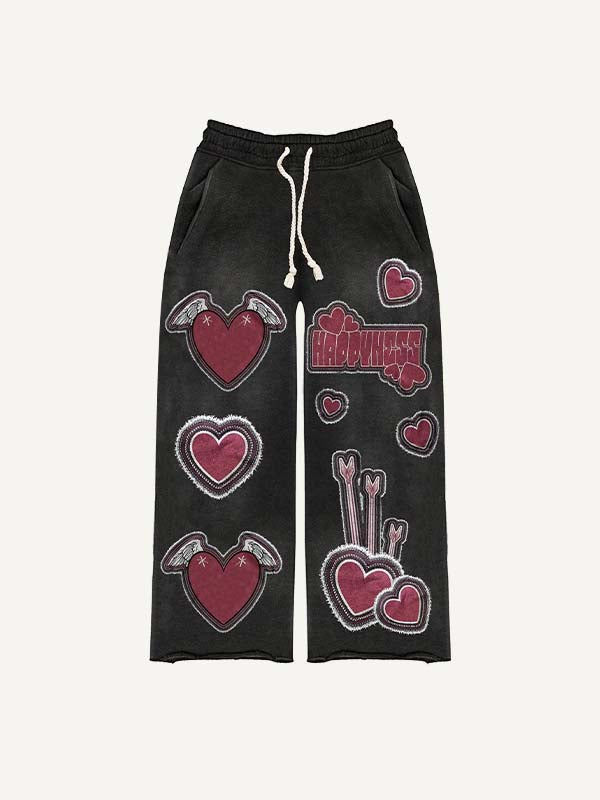 Heart&Wing&Arrow&Letter Faux Decal Print Elastic Waist Pants