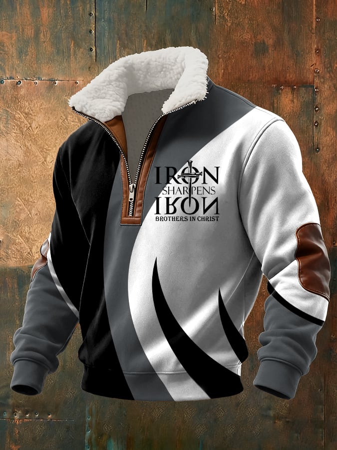 Men's Retro Faith Casual Printed Fur Collar Sweatshirt