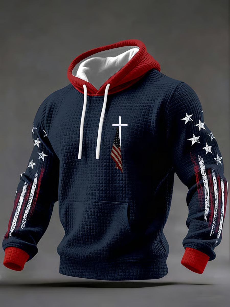 Men's Faith Cross Checkered Cotton Hoodie