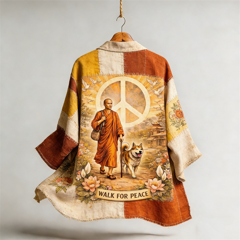Walk For Peace Monk Inspired Patchwork Linen Kimono