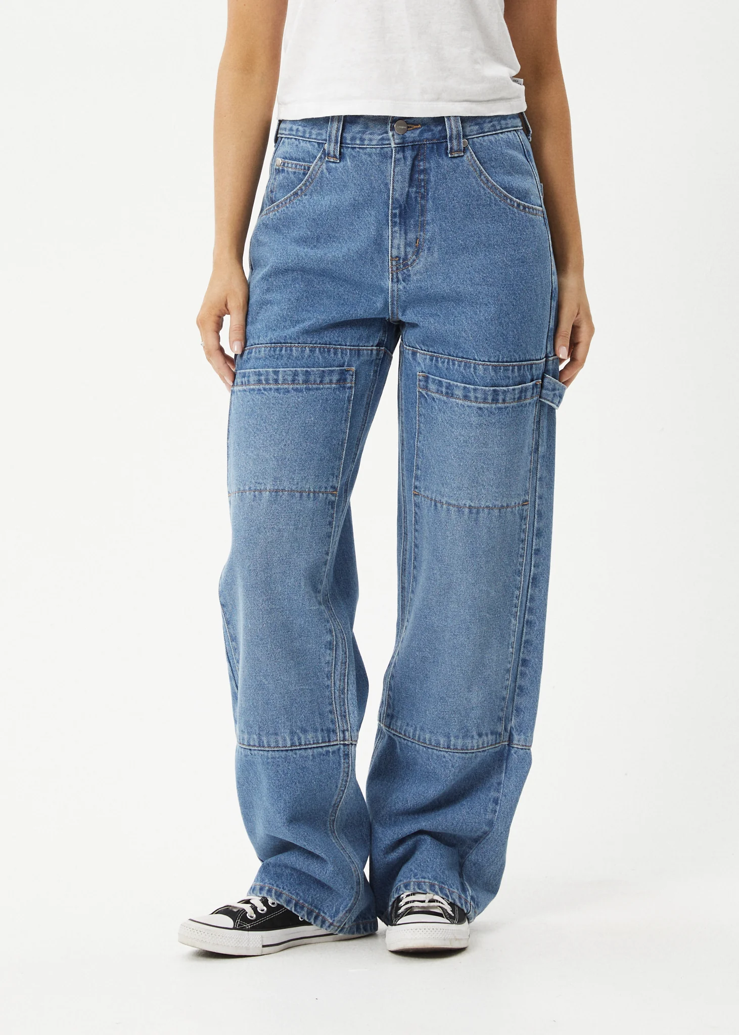 AFENDS Womens Moss - Denim Workwear Jean - Worn Blue