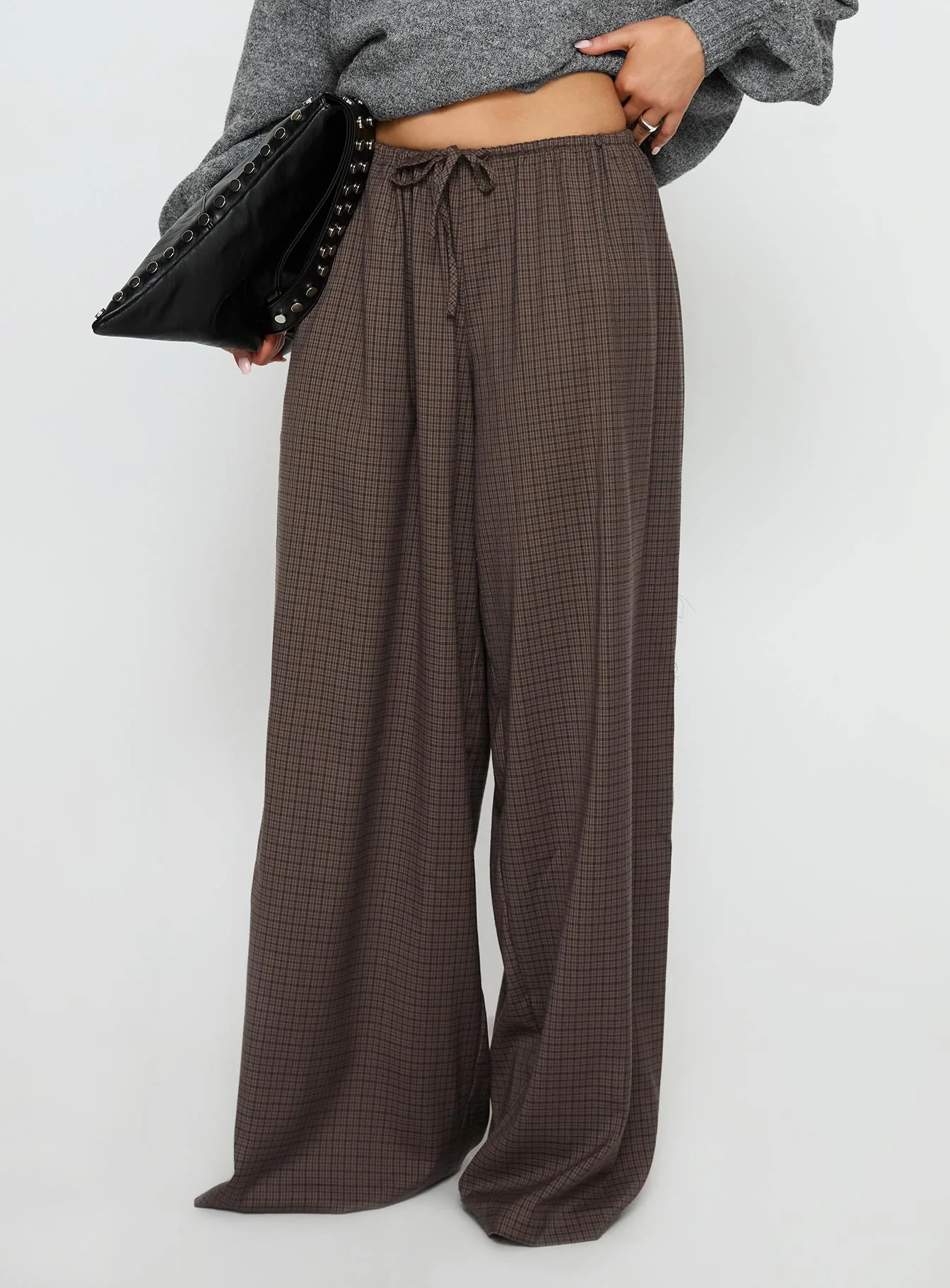 Bungala Oversized Relaxed Pants Brown Check