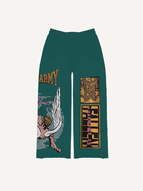 Figure&Wing&Letter Print Elastic Waist Pants