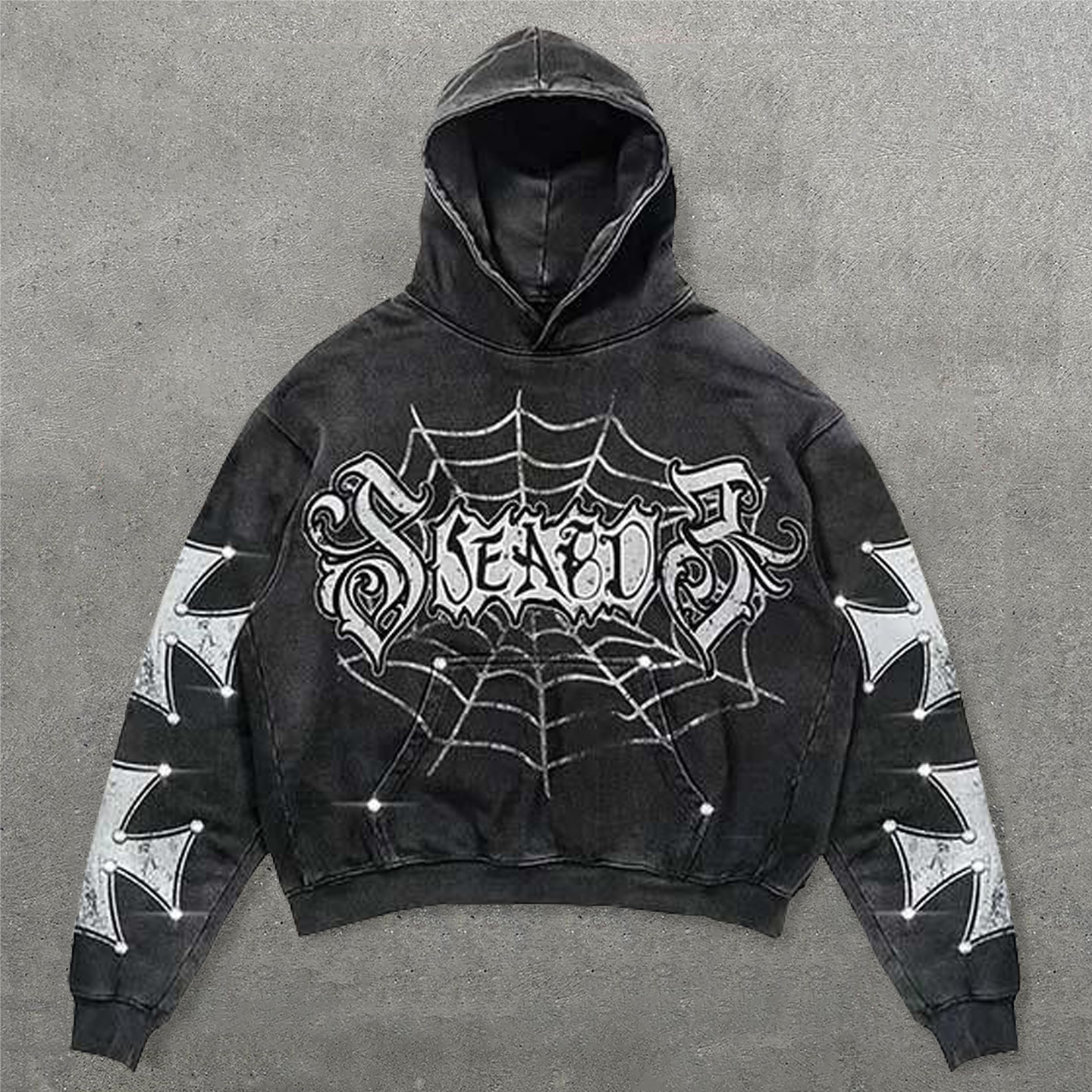 Spider Cross Letter Print Long Sleeve Hoodies