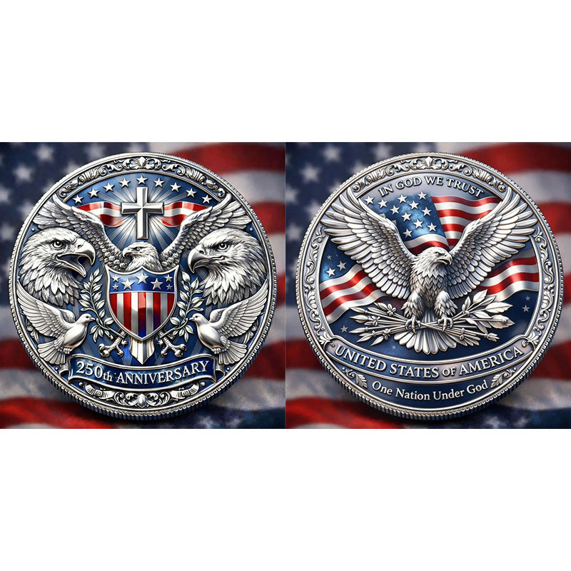 Eagle & White pigeon & Cross United States 250th Anniversary Commemorative Coin