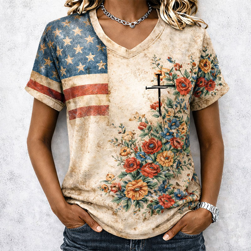 250th Anniversary Faith Art Print Casual V-neck T-Shirt