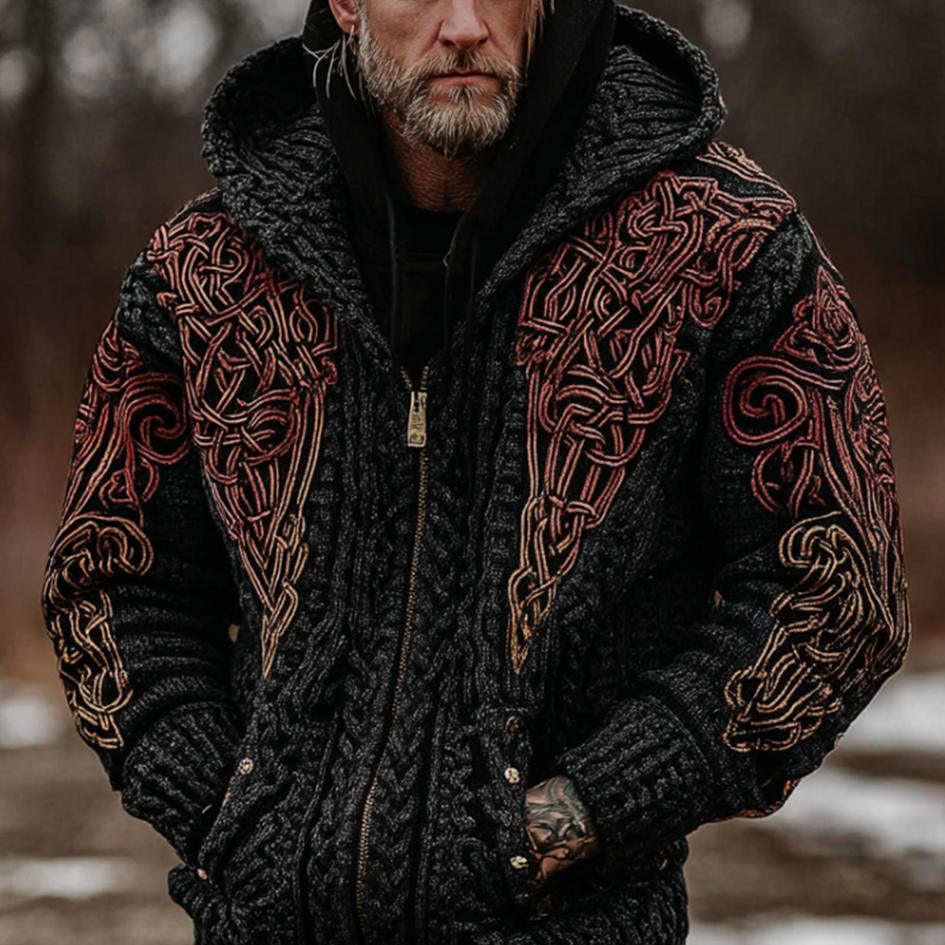 Viking Style Celtic Mythology Men's Hooded Sweater Jacket