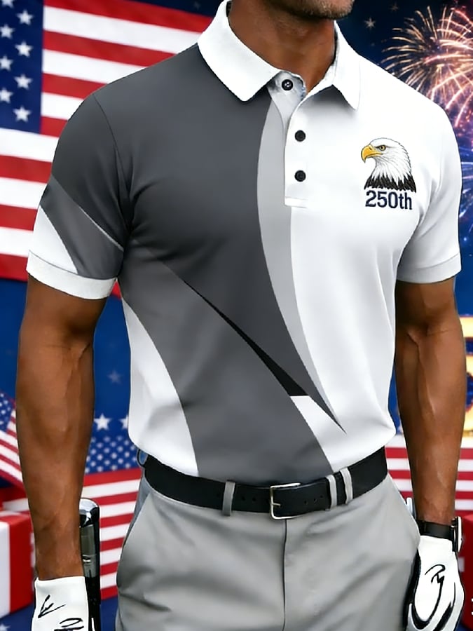 Men'S Casual Polo Shirt With American 250th Anniversary Print