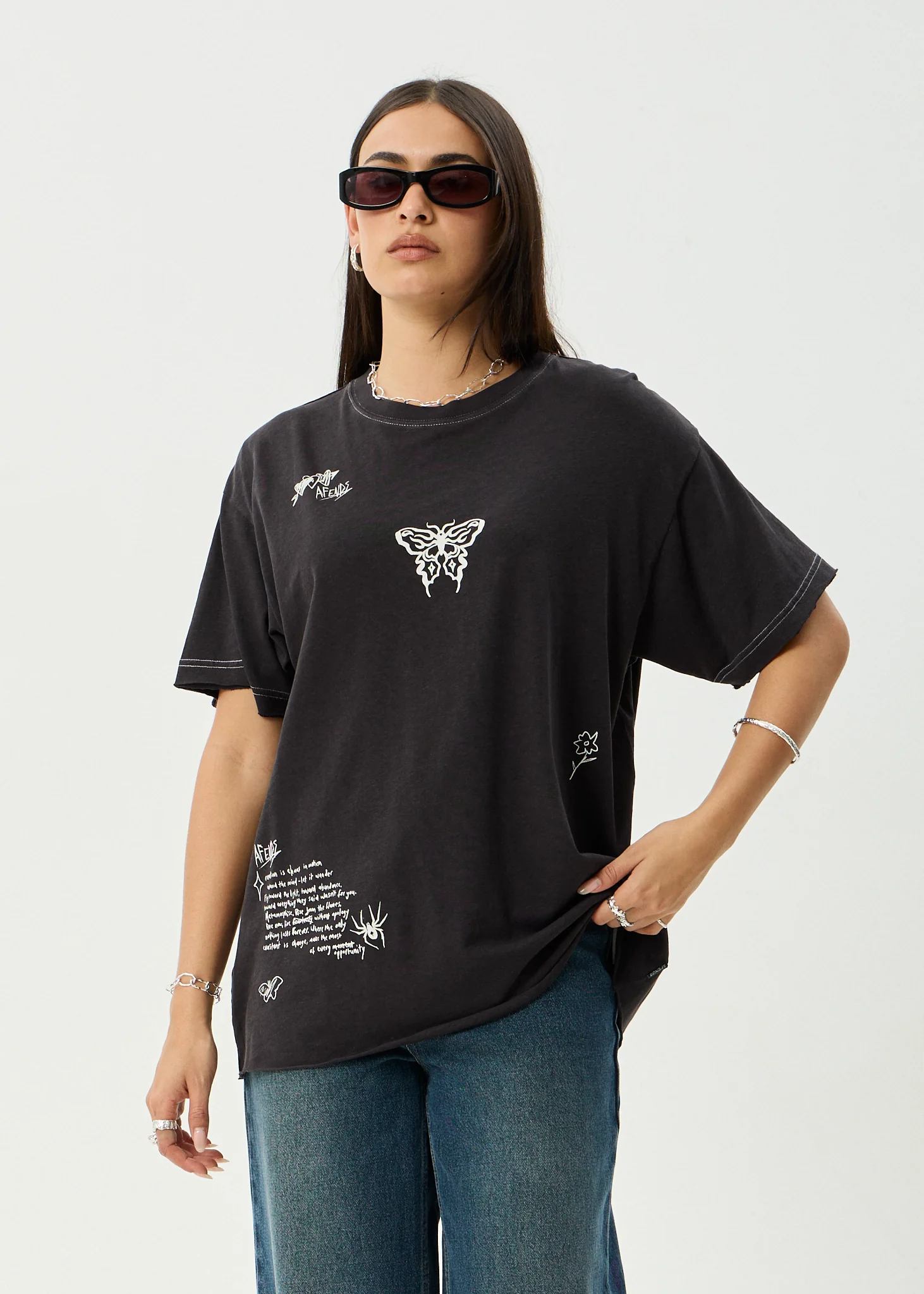 AFENDS Womens Rise - Oversized Tee - Stone Black