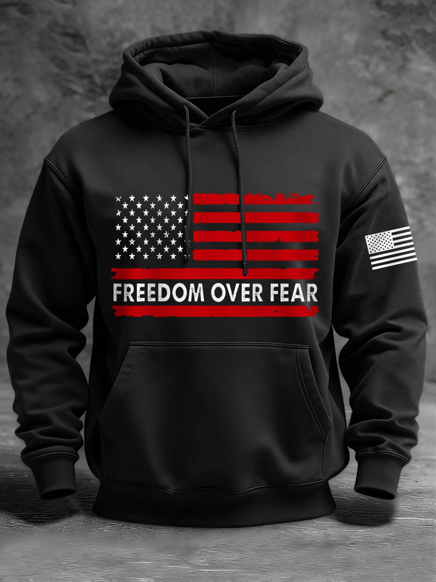 Men's Freedom Over Fear  Flag Print Casual Hoodie