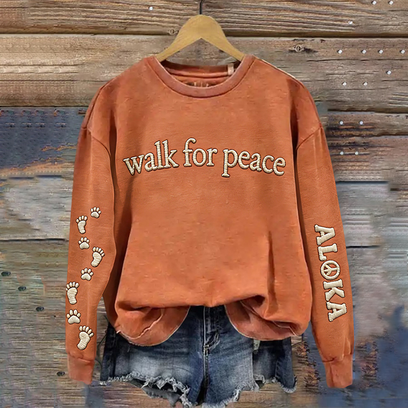 Vintage Walk For Peace Slogan Retro Print Round Neck Sweatshirt