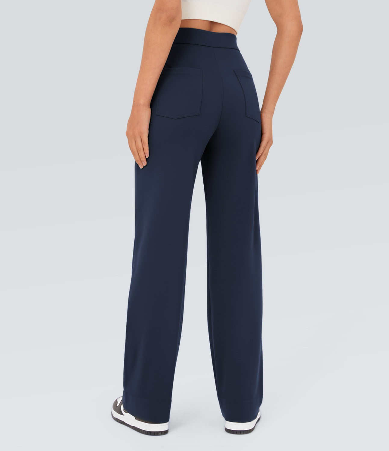 High Waisted Pockets Straight Leg Casual Pants