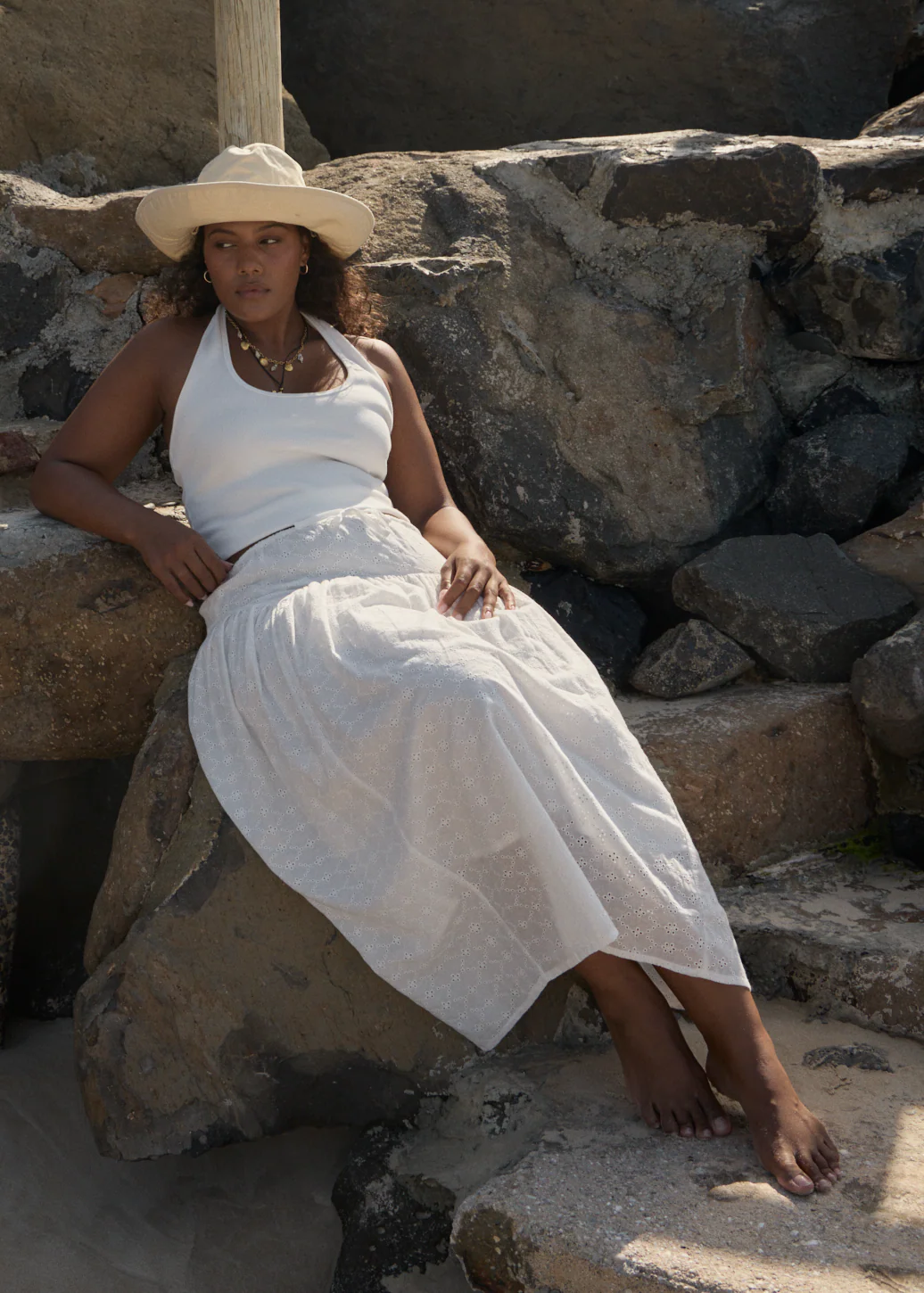 AFENDS Womens Basis - Rib Halter - White