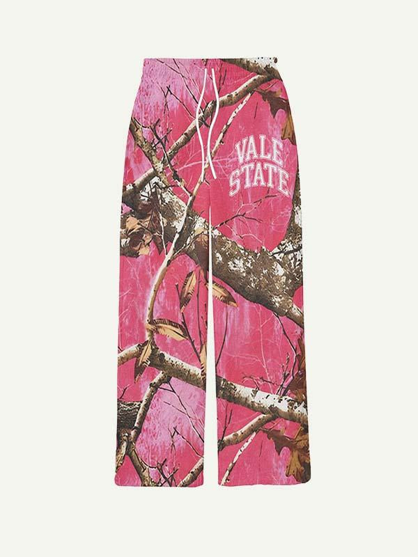 Branches&Letter Print Elastic Waist Pants