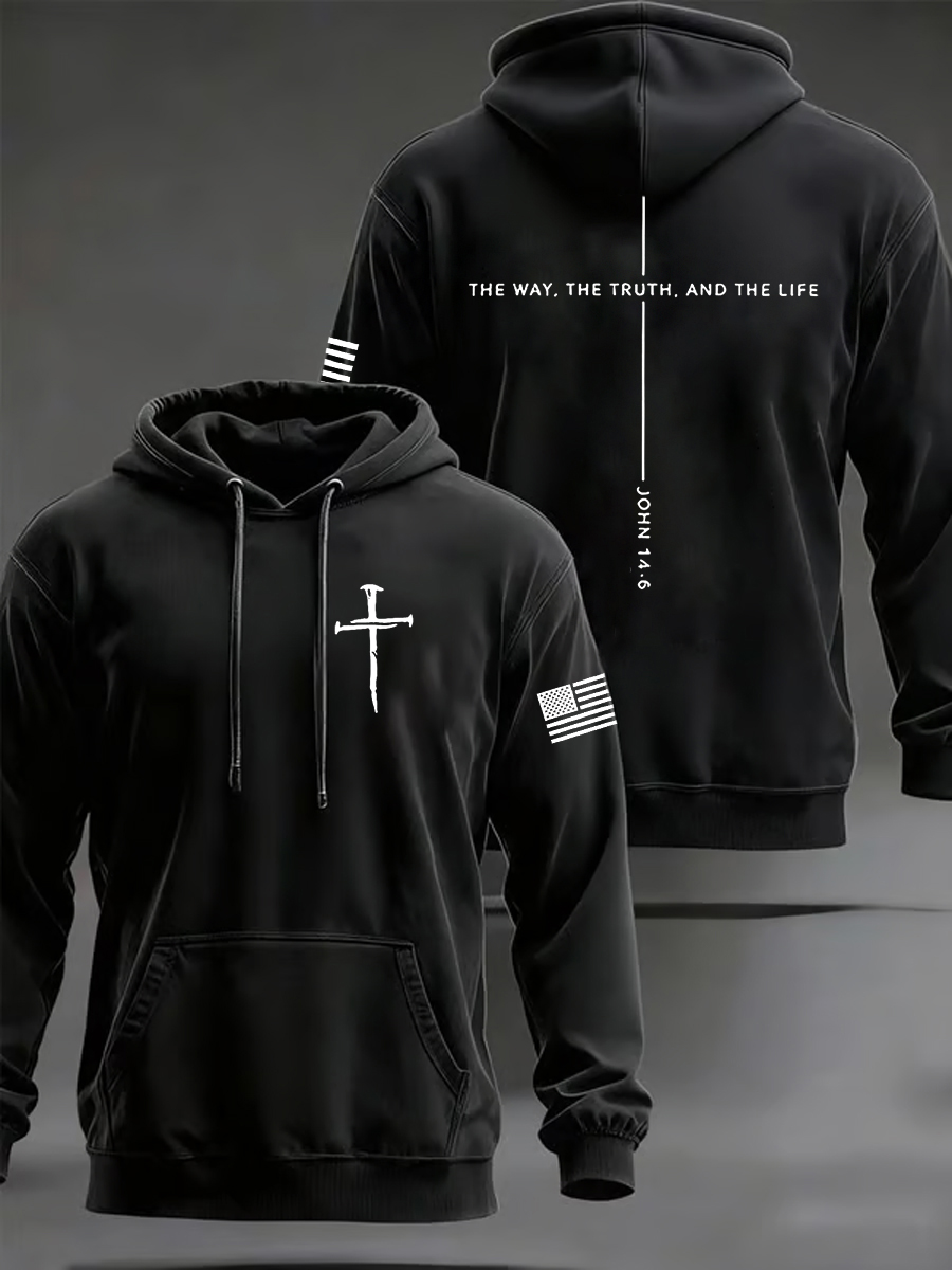 Men's Jesus The Way The Truth The Life John 14:6 Christian Cross Hooded Sweatshirt