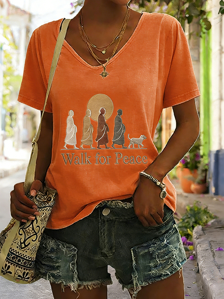 Walk For Peace Monks With Aloka Dog V Neck T Shirt