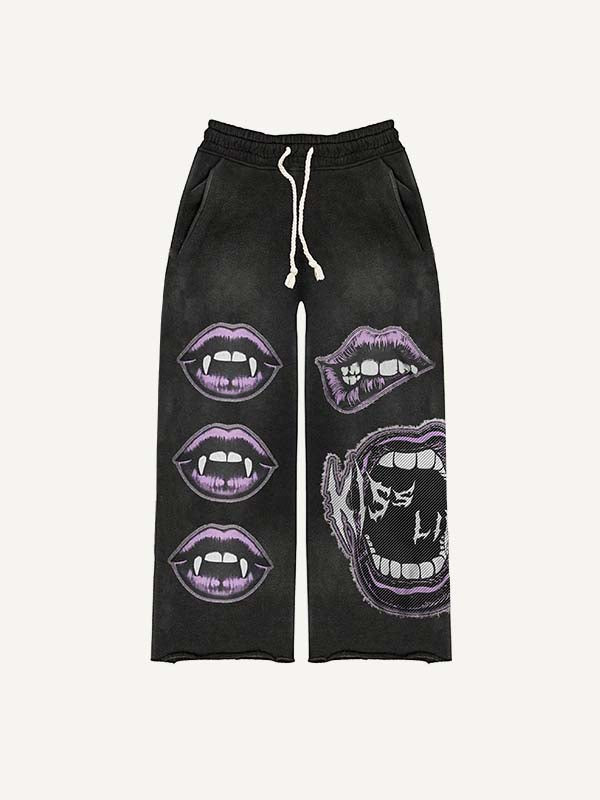 Lips&Letter Faux Decal Print Elastic Waist Pants