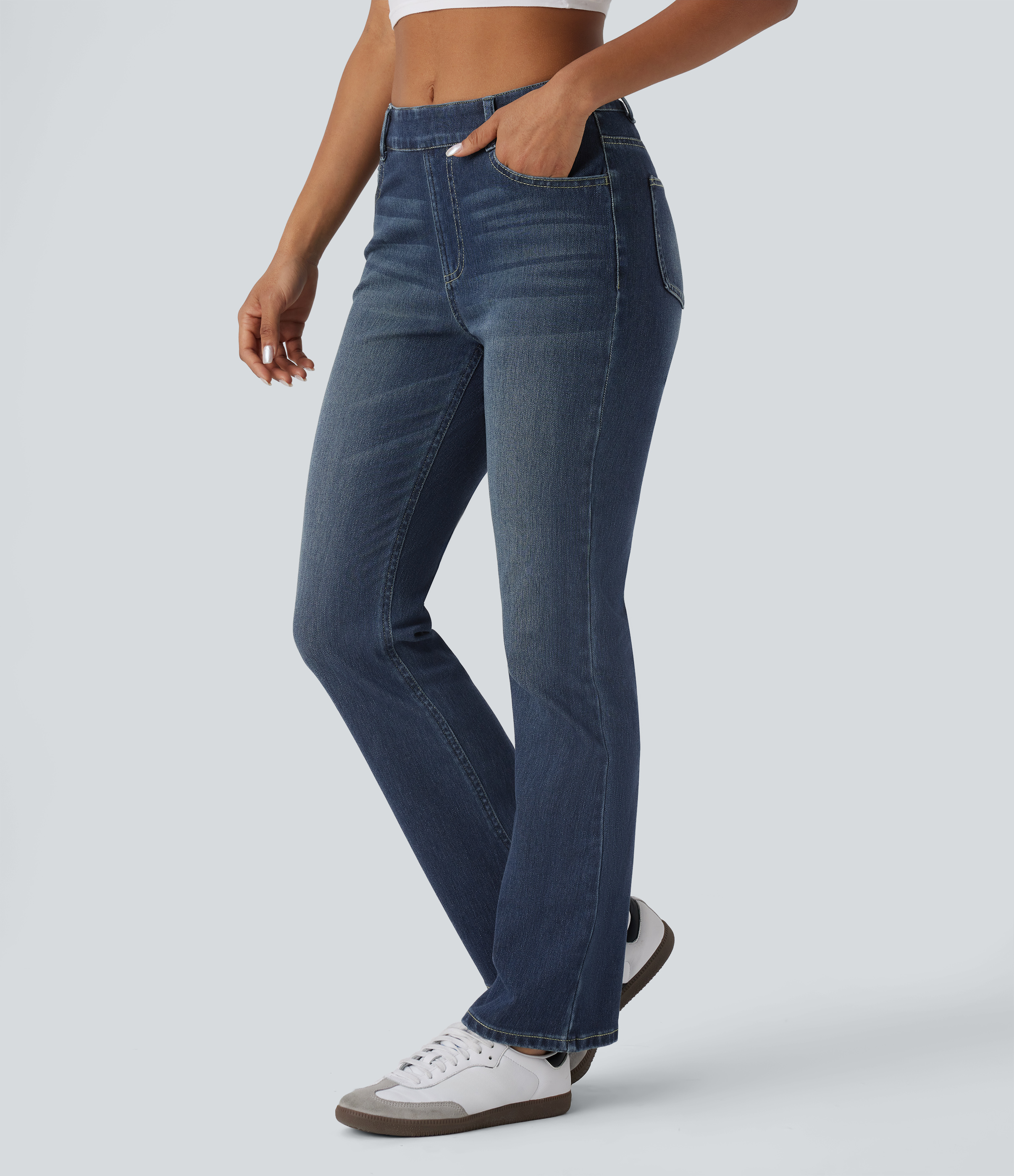 Halara Flex™ High Waisted Pockets Washed Casual Bootcut Jeans