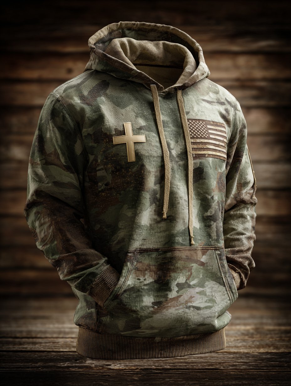 Men's Vintage Faith American Flag Camo Hoodie