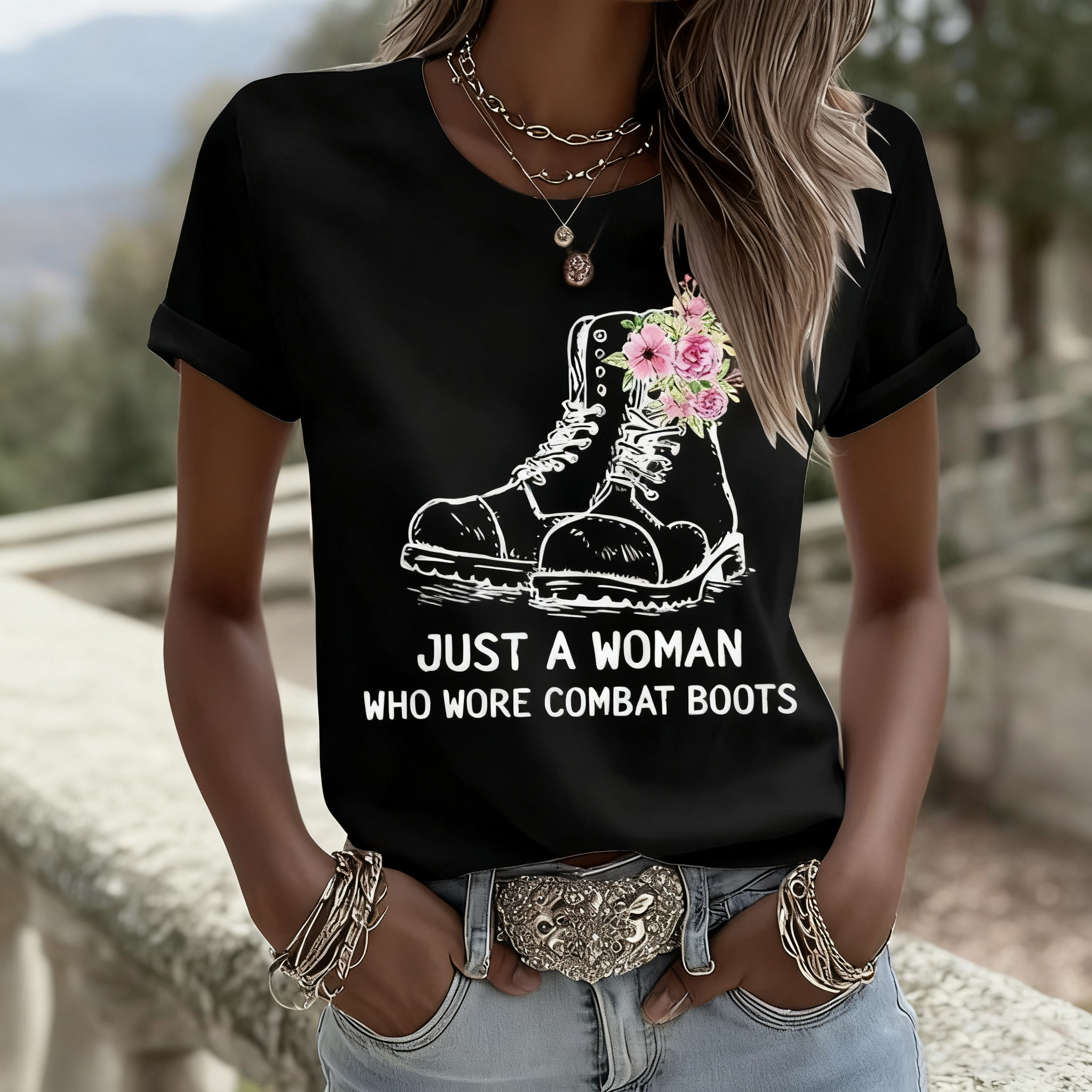 Women's Just A Woman Who Wore Combat Boots Print T-shirt