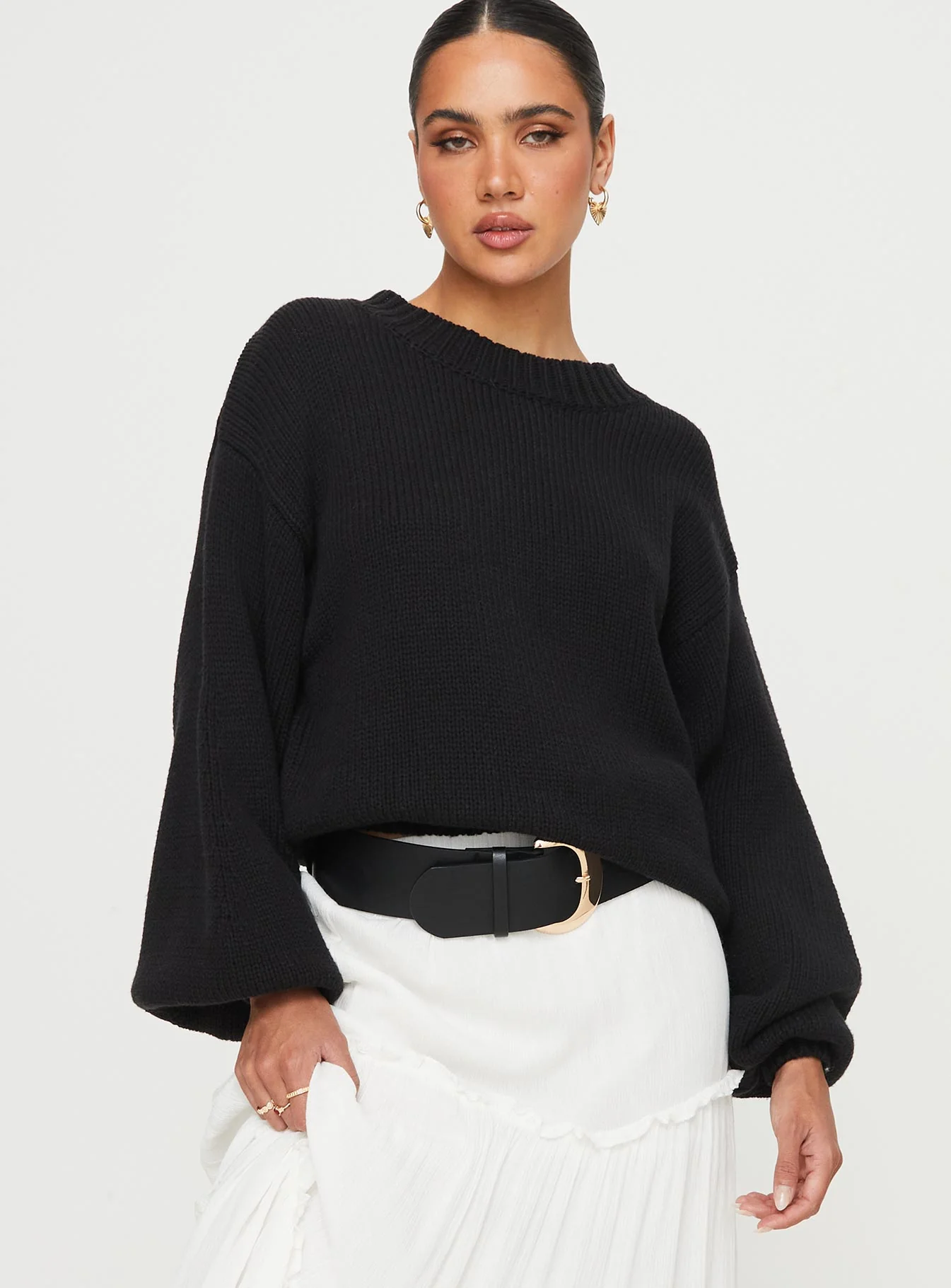 Harmony Balloon Sleeve Knit Sweater Black