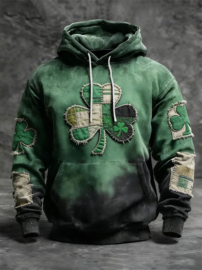 Men's Casual Retro Print Long Sleeve Hooded Sweatshirt
