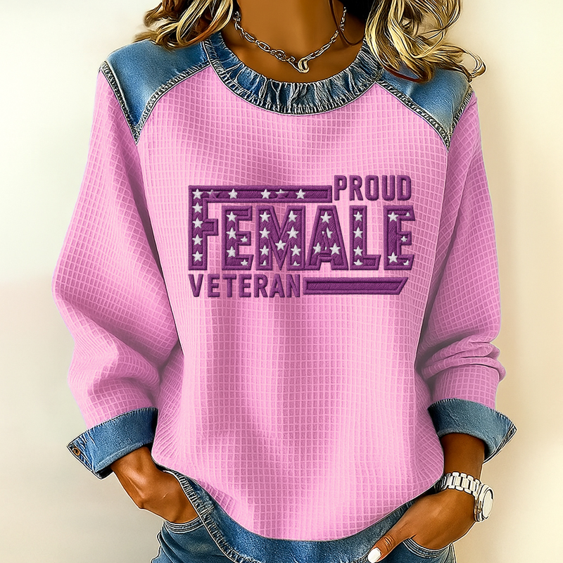 Women's Veteran Print Casual Lapel Sweatshirt