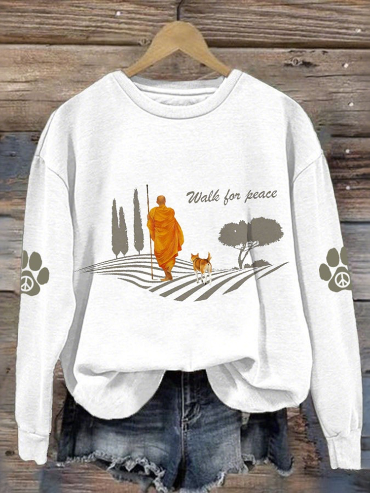 Women's Walk For Peace Print Crew Neck Casual Sweatshirt