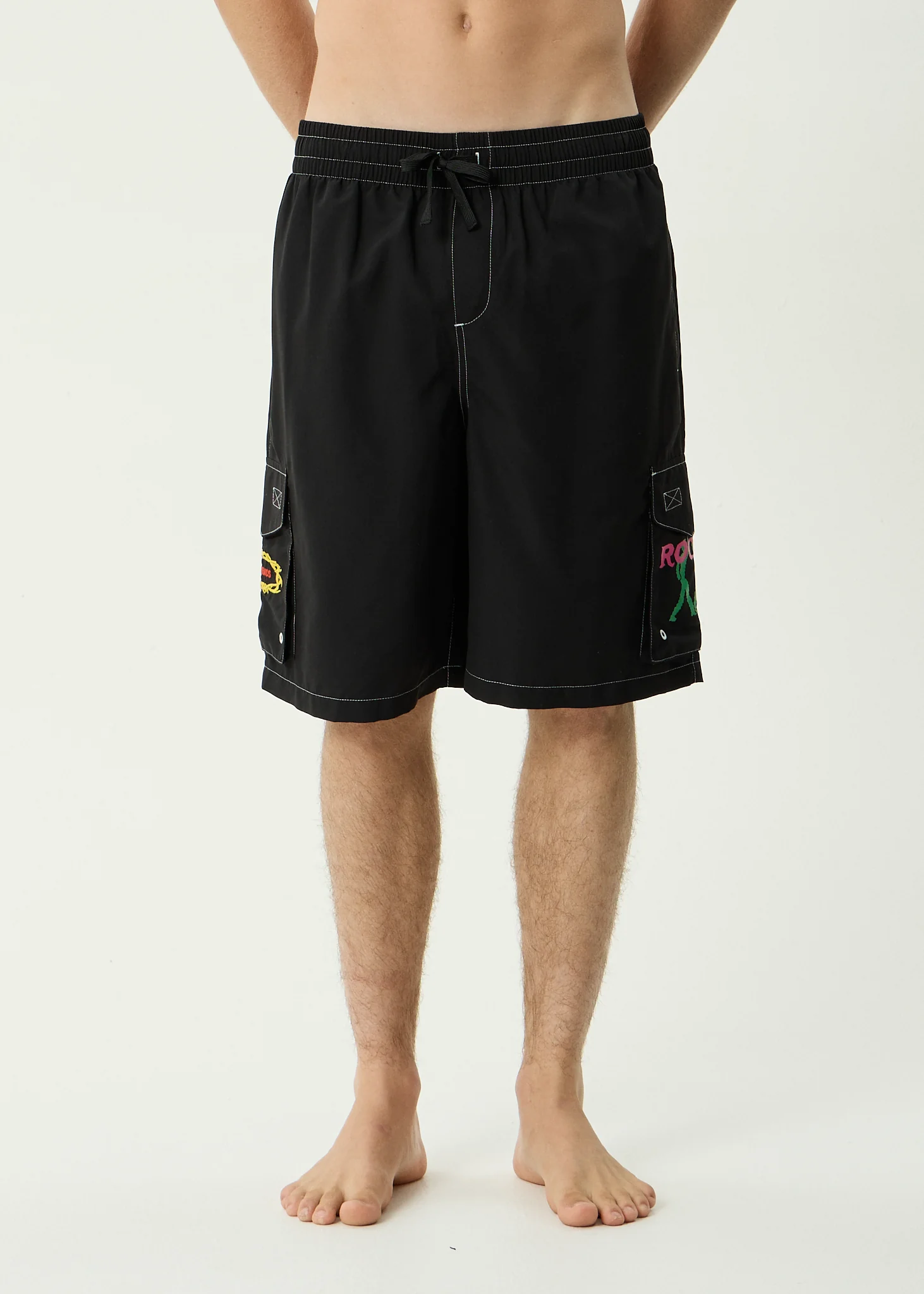 AFENDS Mens Rocked - Cargo Swim Short 21" - Black