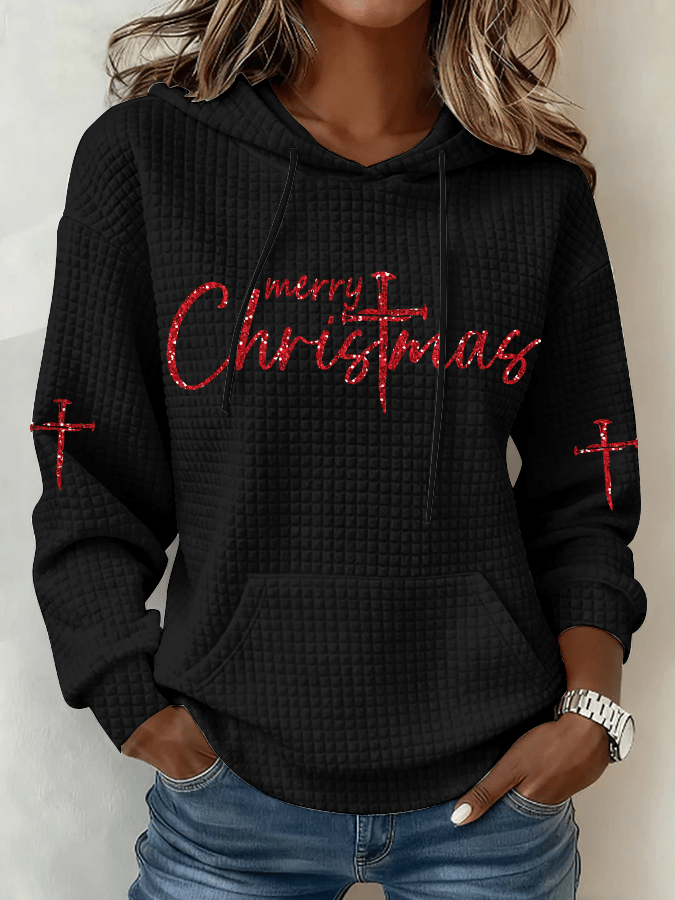 Women's Christmas Faith Printed Waffle Fabric Hoodie