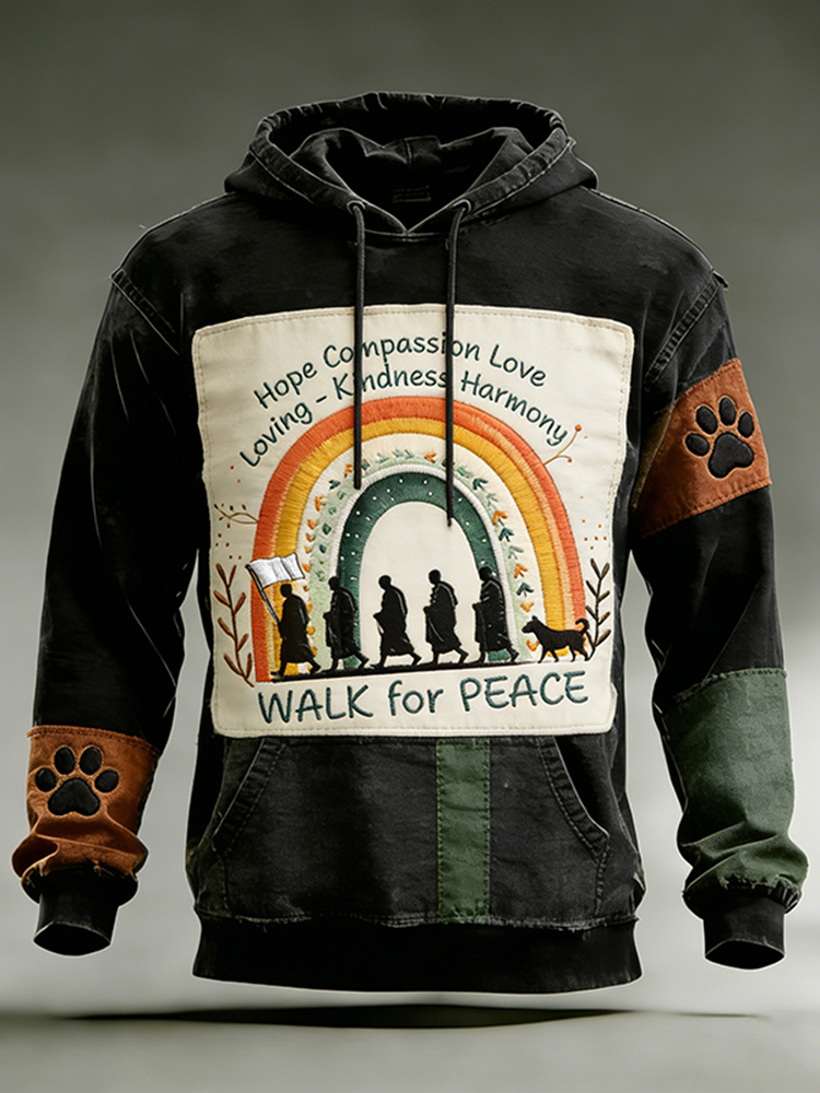 Men's Walk For Peace Art Patchwork Print Hoodie