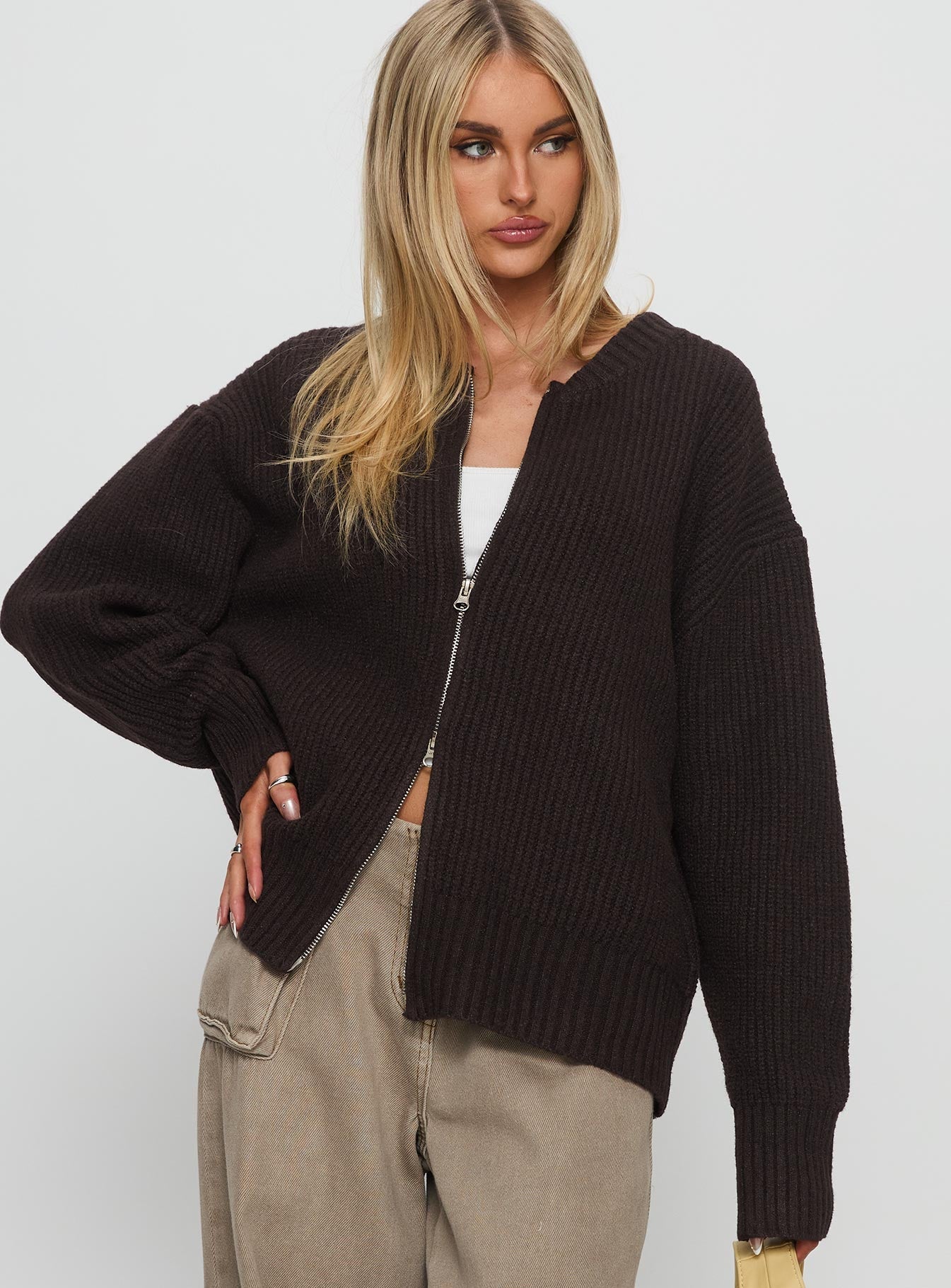 Lexene Zip Through Jumper Chocolate