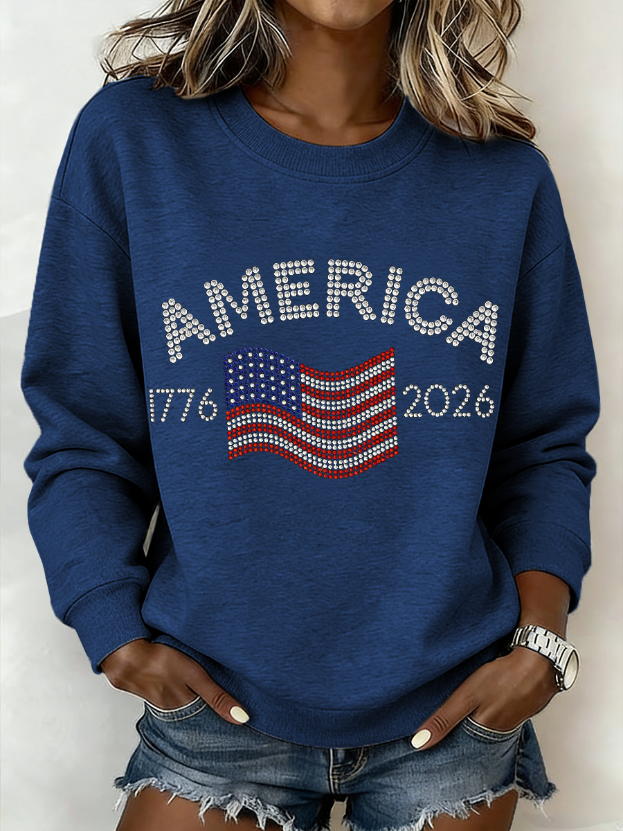 Women's 1776-2026 Rhinestone Pattern Sweatshirt