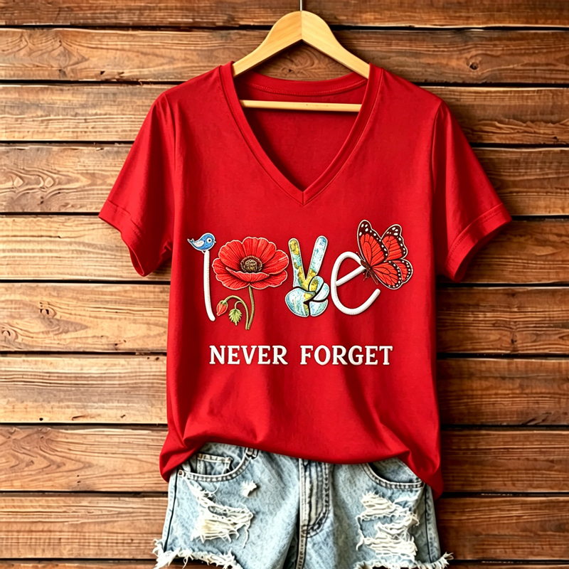 Women's Memorial Day Poppy Art Printed T-Shirt