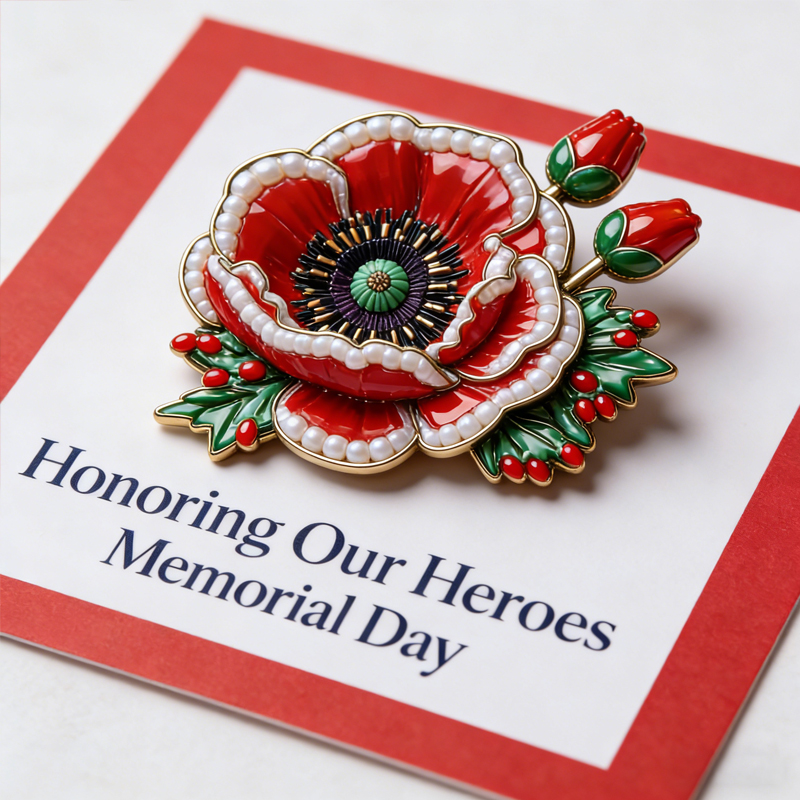 Unisex US Memorial Day Poppy Exquisite Brooch
