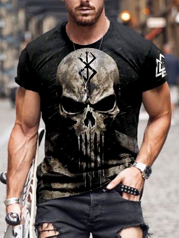 Men's Viking Valknut Skull Graphic Vintage Cozy T Shirt