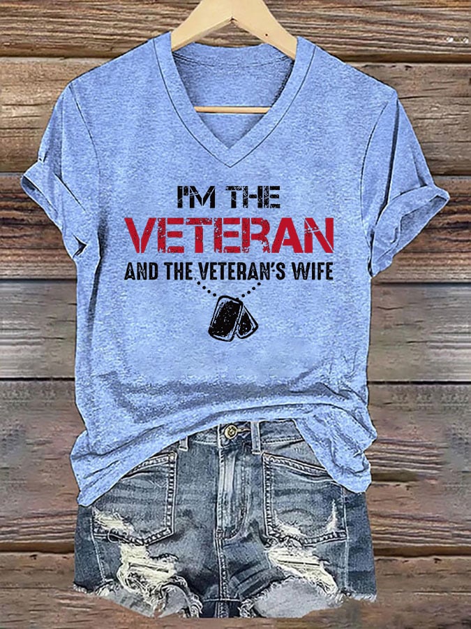 Women's I'm A Veteran And The Veteran's Wife Printed V-Neck T-Shirt