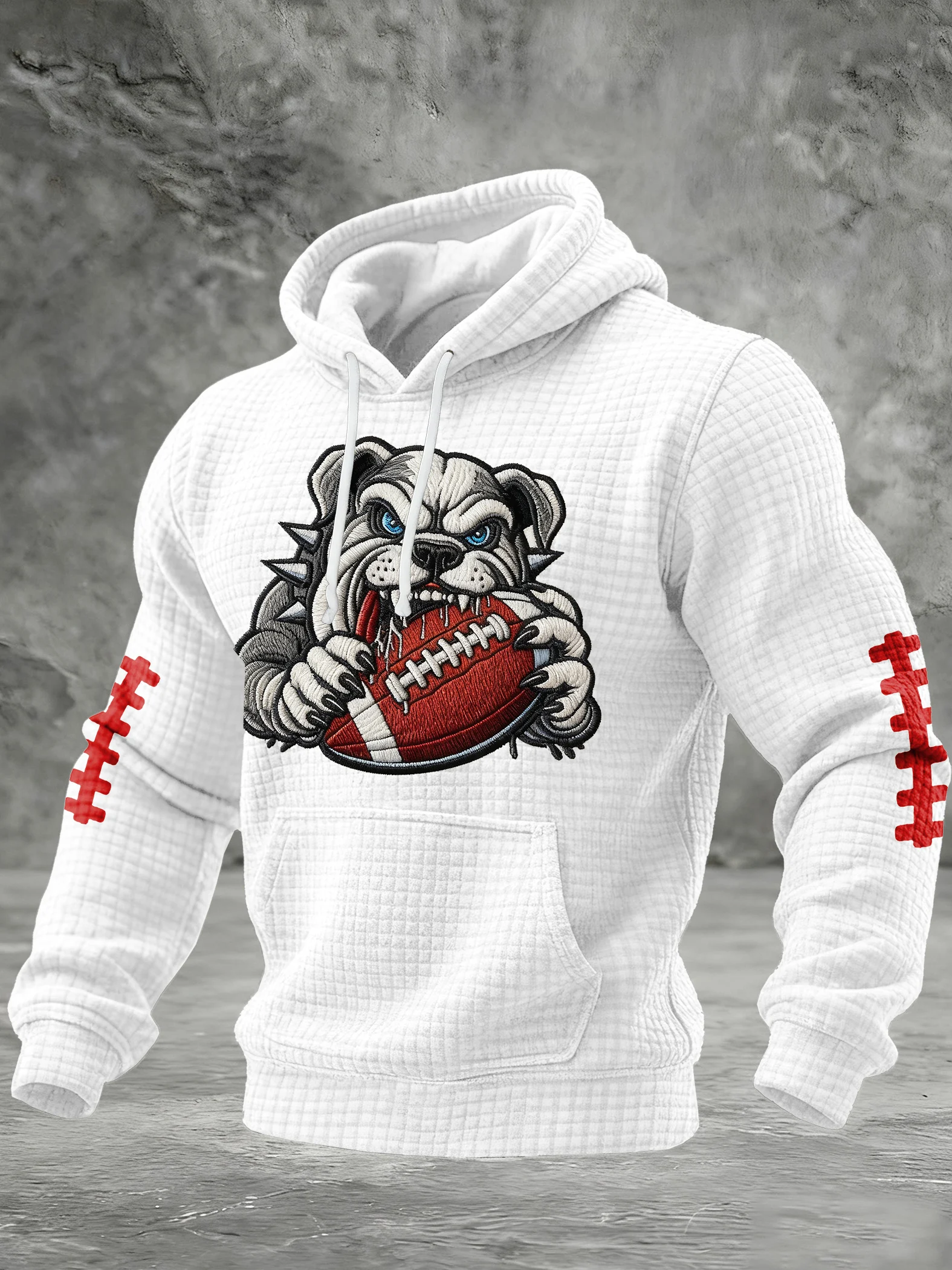 Men's Football Print Checkered Fabric Hooded Sweatshirt