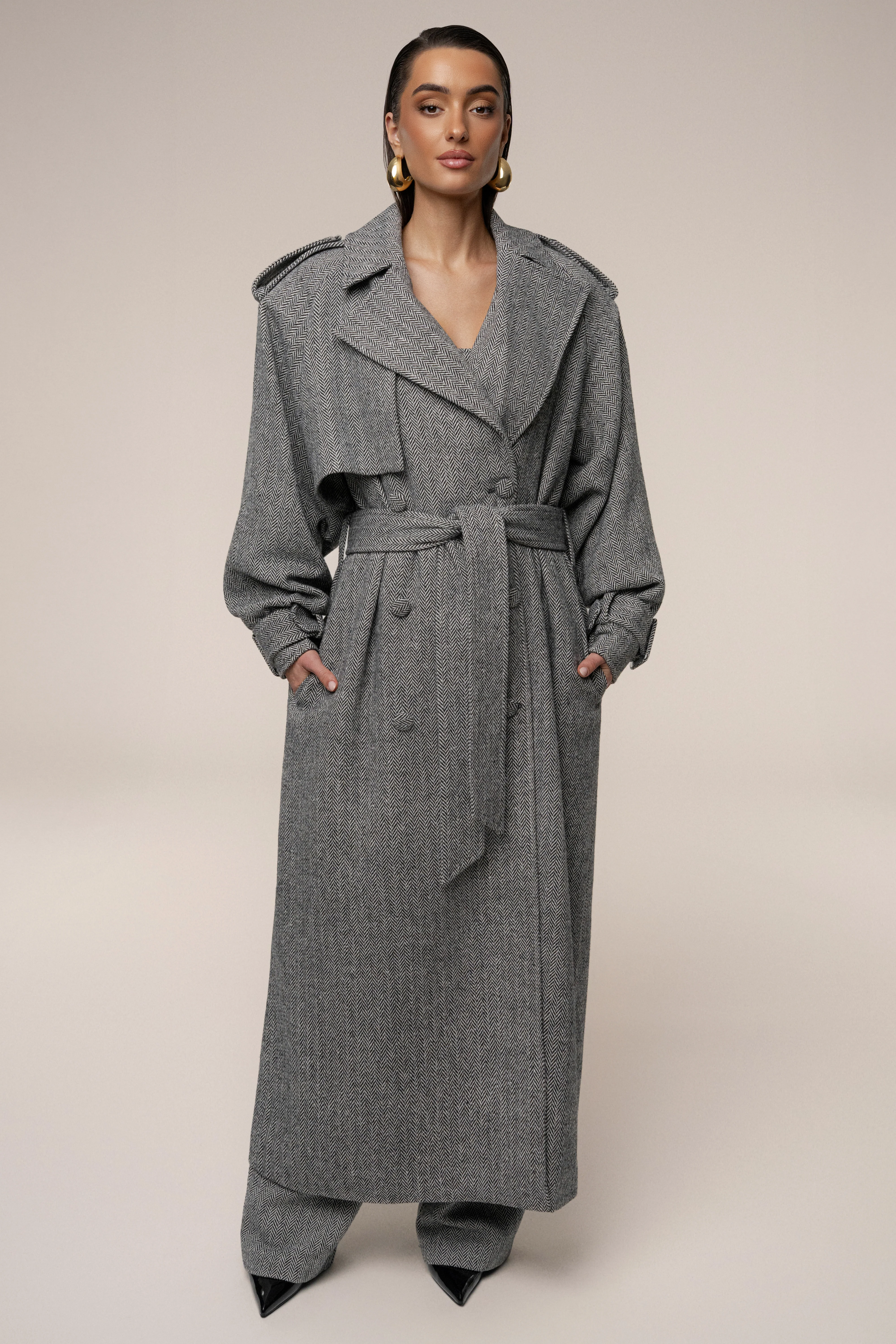 Herringbone Oversized Trench Coat