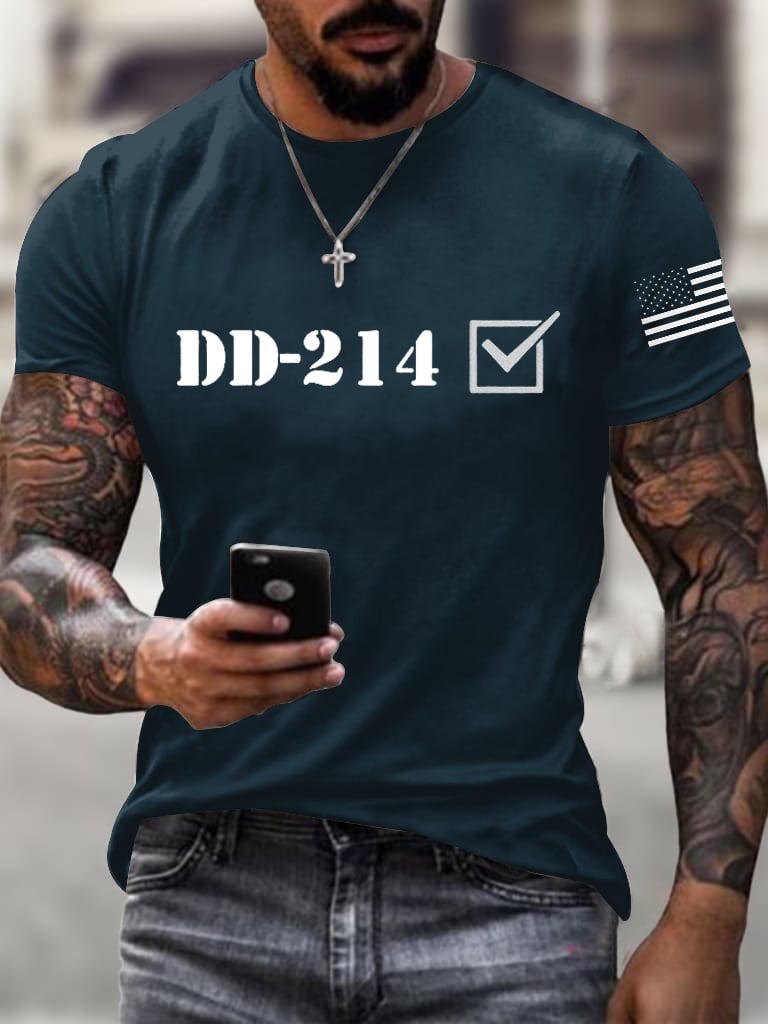 Men's retro DD-214 retired military pure cotton printed T-shirt
