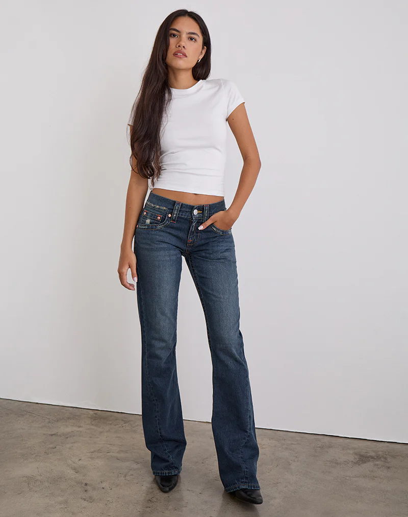 Low Rise Twisted Seam Jeans In Mid Blue Tint
