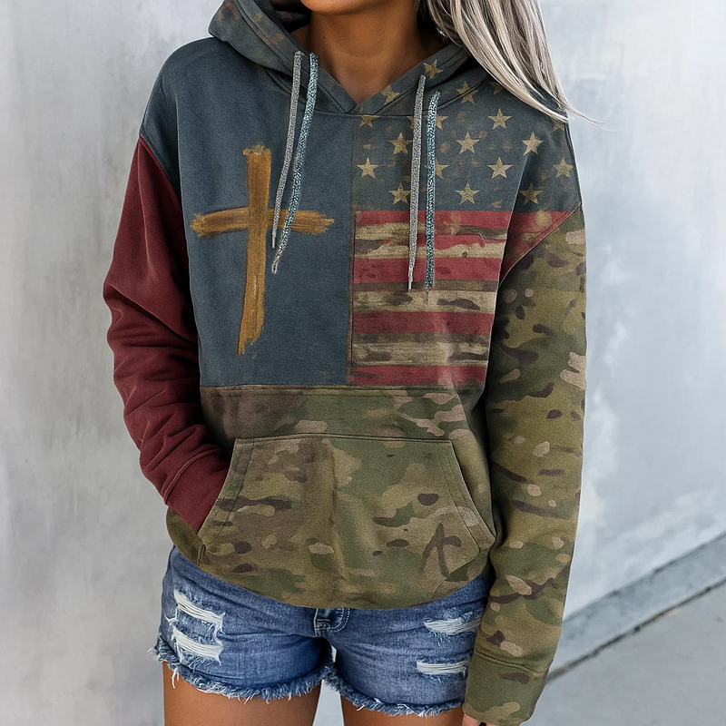 US. Flag Faith Print Casual Hoodie