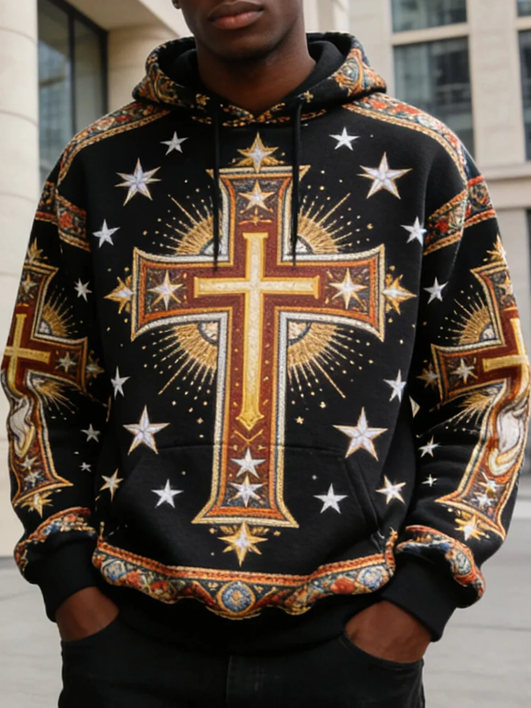 Men's Retro African American Power Print Hooded Sweatshirt