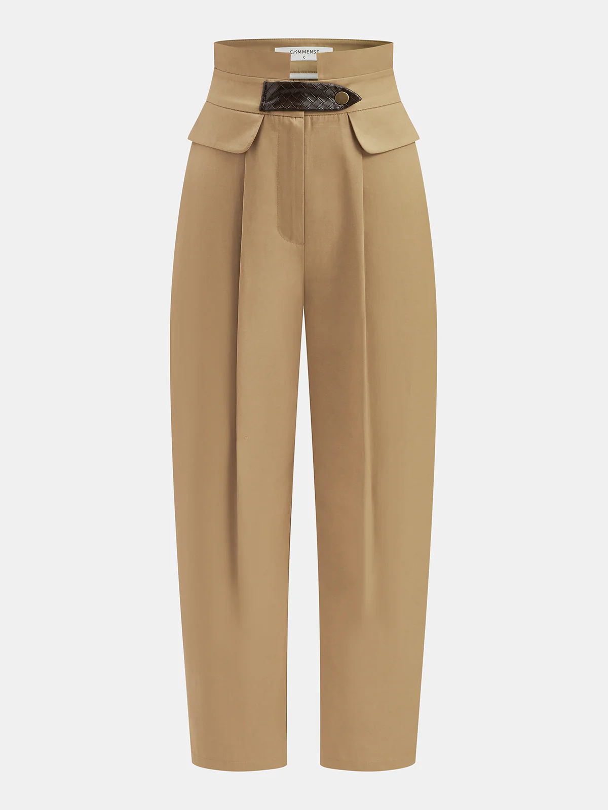 Braided Detail High-Waisted Pleated Pants