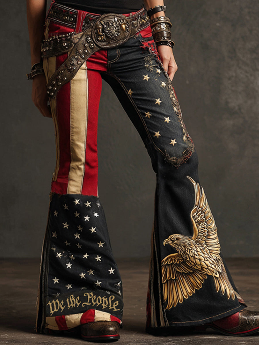 Women's American Flag  Inspired Print Jeans