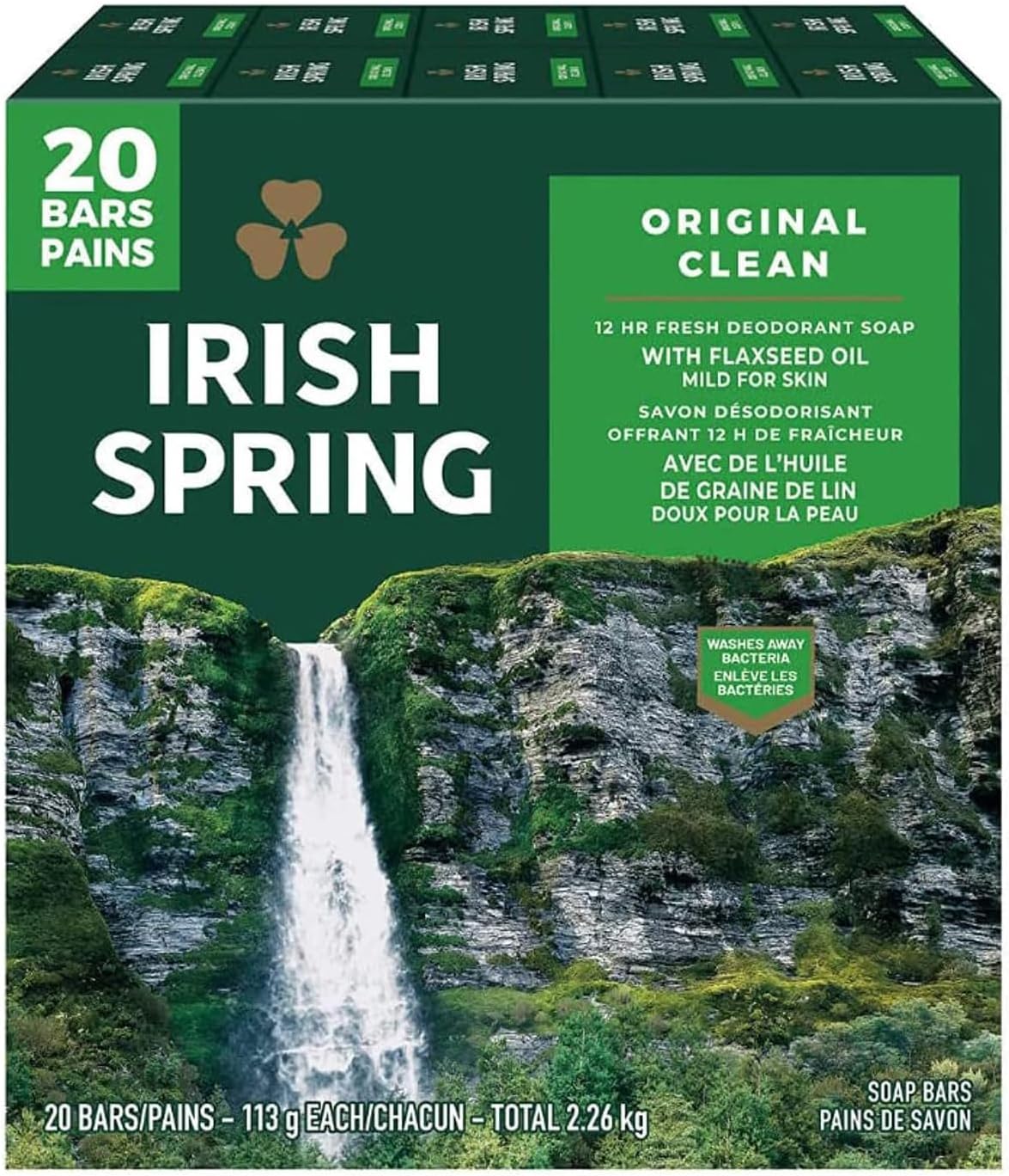 Irish Spring Deodorant Soap- Original Clean, 113 g each, 20 bars